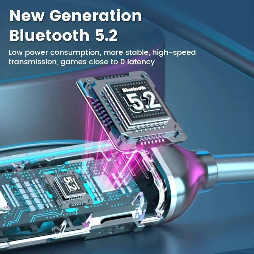 Wireless Neckband Headphones | Bluetooth 5.2 Earphones with Noise Cancelling and LED Display