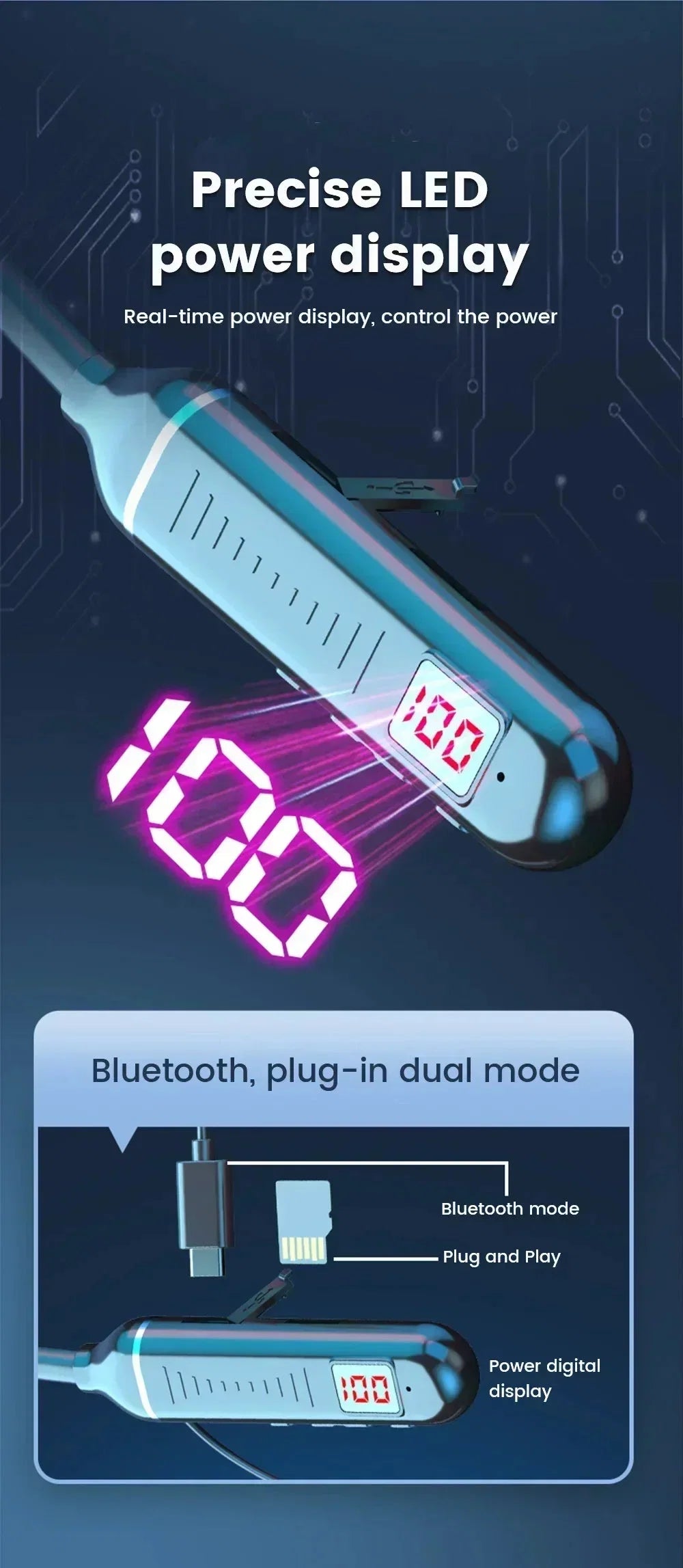 Wireless Neckband Headphones | Bluetooth 5.2 Earphones with Noise Cancelling and LED Display