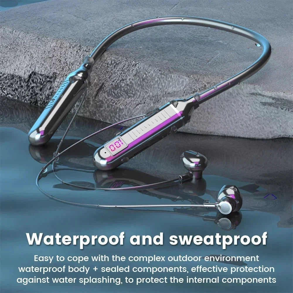 Wireless Neckband Headphones | Bluetooth 5.2 Earphones with Noise Cancelling and LED Display