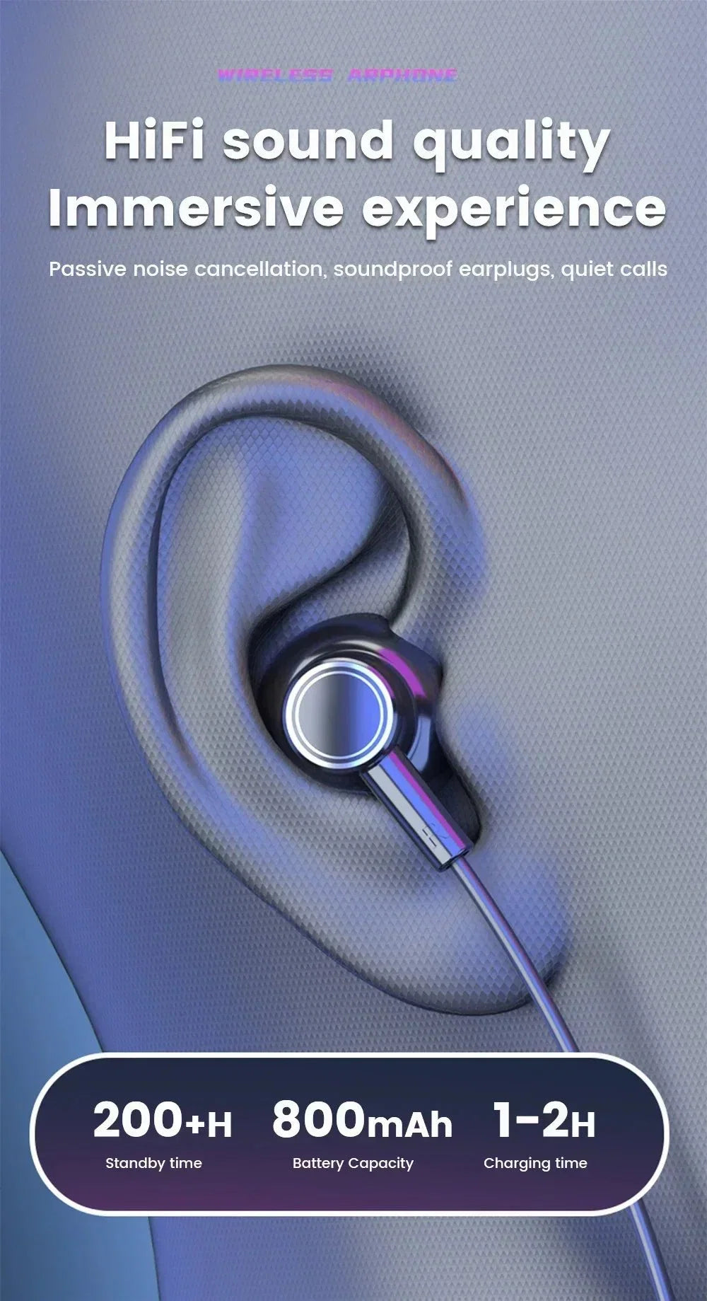 Wireless Neckband Headphones | Bluetooth 5.2 Earphones with Noise Cancelling and LED Display