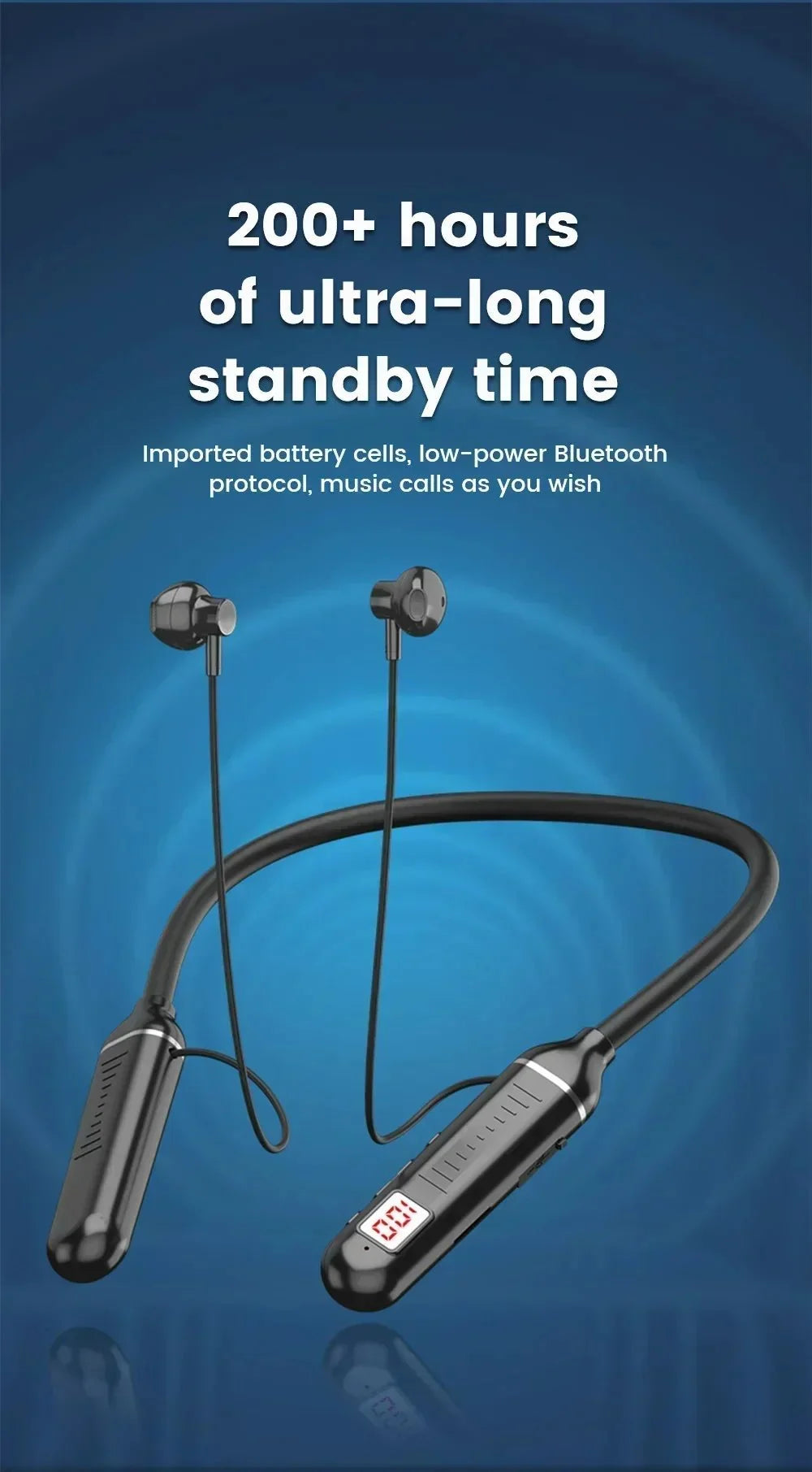 Wireless Neckband Headphones | Bluetooth 5.2 Earphones with Noise Cancelling and LED Display