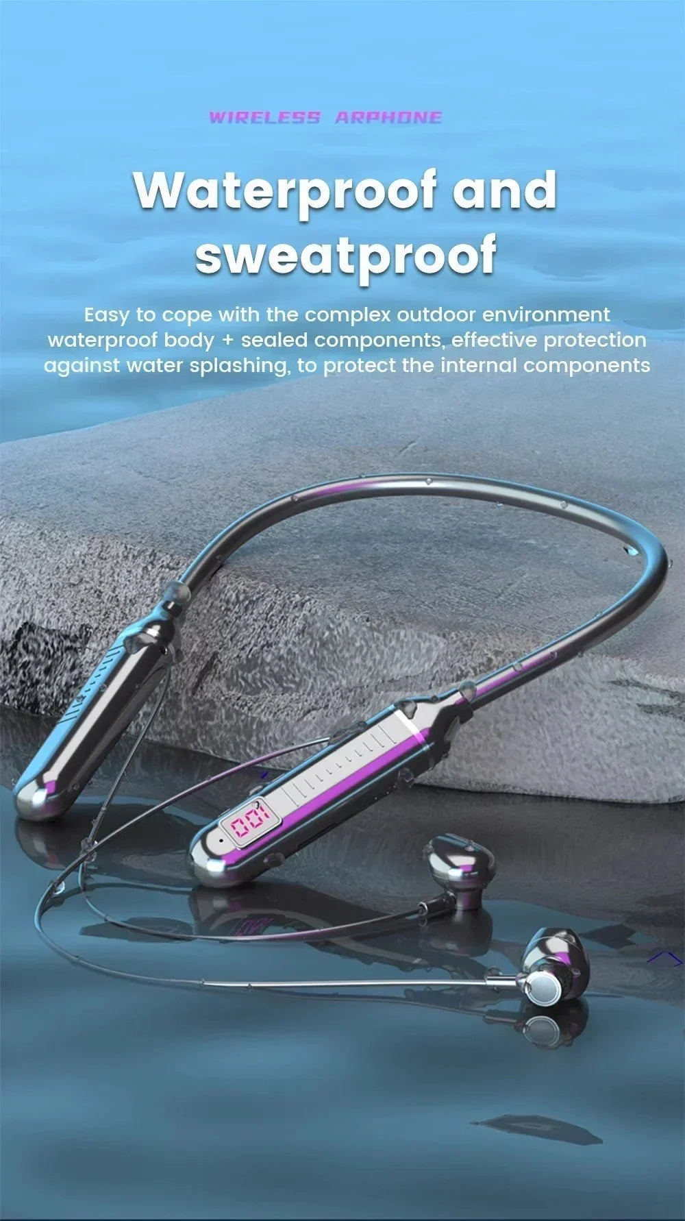Wireless Neckband Headphones | Bluetooth 5.2 Earphones with Noise Cancelling and LED Display