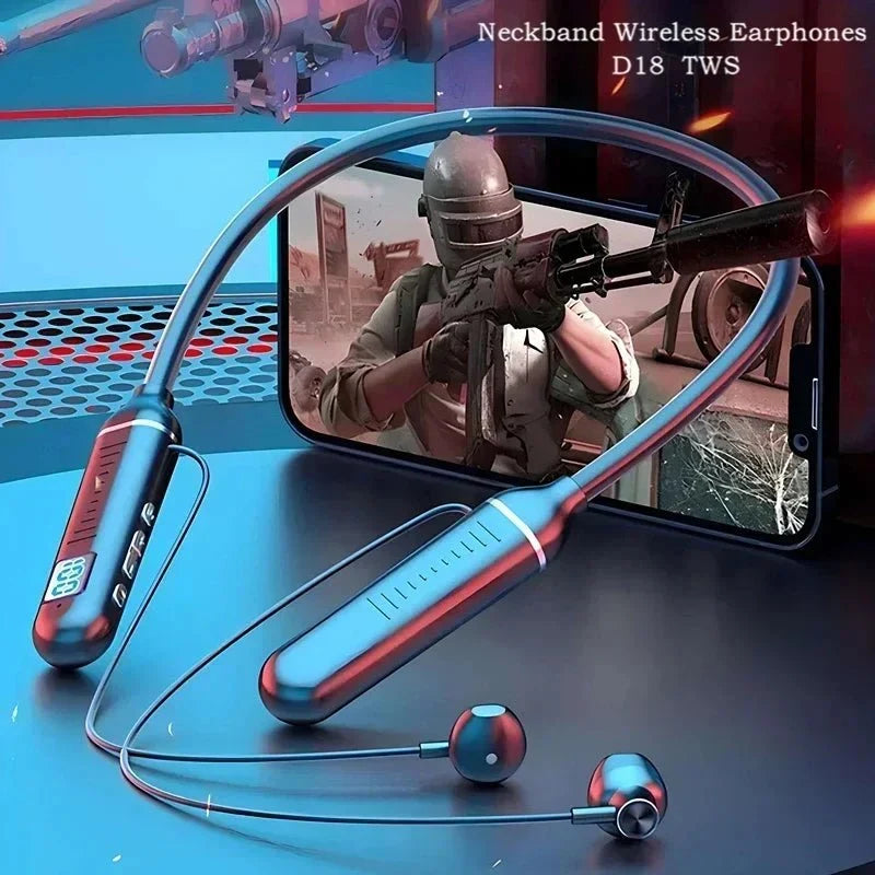 Wireless Neckband Headphones | Bluetooth 5.2 Earphones with Noise Cancelling and LED Display